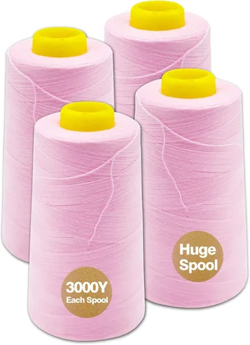 Vista 17 de Hilo serger blanco y negro, hilo multiusos para coser, poliéster, 4 conos de 2743 m cada uno para máquina de coser