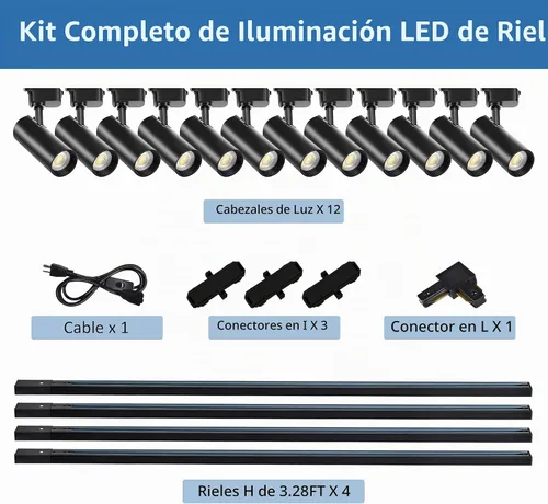 Vista 2 de J&L Tipo LED Kit de iluminación de riel regulable ajustable ángulo cabezas 3000K cálido