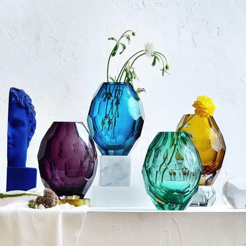 Vista 8 de Jarrón de arte de vidrio, florero transparente único, jarrones modernos para sala de estar, boda, mesa de comedor, oficina central de mesa jarrones