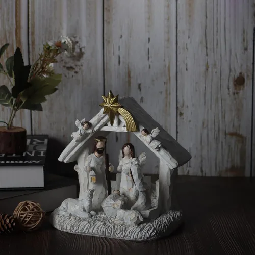 Vista 8 de Conjunto de Natividad para Interior – Escena de Nacimiento con Pesebre, Conjuntos y Figuras de Nacimiento de Navidad con Luces LED, Decoraciones