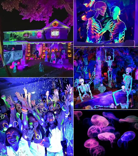 Vista 2 de URTOM Luz negra para exteriores de 120 V para Halloween, luz negra, impermeable, luz LED negra, luz LED negra, 15 W, focos morados, luces negras