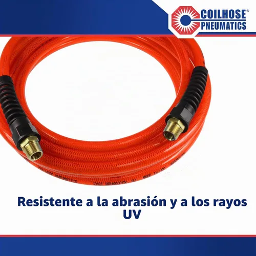 Vista 3 de Coilhose Pneumatics PFE60254TR Flexeel Manguera de aire de poliuretano reforzado, 3/8" diámetro interior, 25' de longitud con (2) accesorios de Rojo