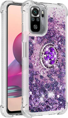 Vista 10 de Funda a prueba de golpes para Xiaomi Redmi Note 10S/Note 10 4G, brillante brillante corazón de diamante arco iris arena movediza transparente TPU