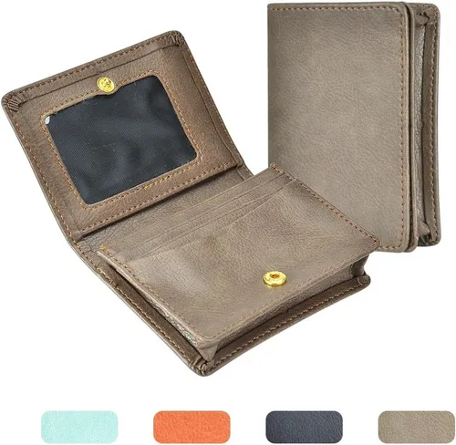 Vista 2 de XEYOU Funda para tarjetas de crédito para mujer, tarjetero con bolsillo frontal para mujer, Cartera plegable para tarjetas marrón oscuro, Moderno