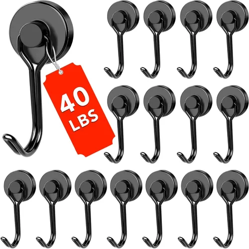 Vista 14 de DIYMAG - Ganchos magnéticos negros, imanes de 18 kg de alta resistencia, 2026, esenciales para cruceros, cabinas, con gancho de metal para colgar