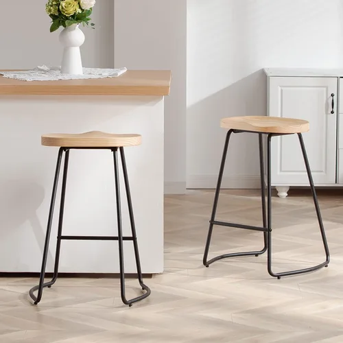 Vista 8 de HeuGah - Juego de 2 taburetes de bar de madera de 26 pulgadas para isla de cocina Madera clara