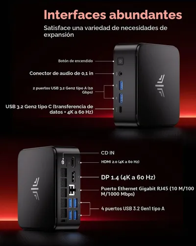 Vista 5 de KAMRUI E3B Mini PC, AMD Ryzen 5 7530U, 16 GB LPDDR4X, SSD de 512 GB Up to 4.5GHz, Mini Gaming PC, Triple 4K display, USB-C, WiFi 6, Bluetooth 5.2
