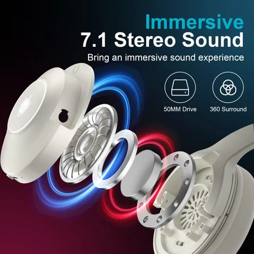 Vista 4 de PHOINIKAS Auriculares para juegos PS4 para PS5, PC, Nintendo Switch, Q9 Auriculares sobre la oreja con micrófono desmontable, auriculares