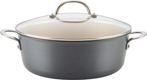 Vista 11 de Ayesha Curry Home Collection Sartén antiadherente anodizada dura con tapa, 4.5 cuartos de galón, gris carbón