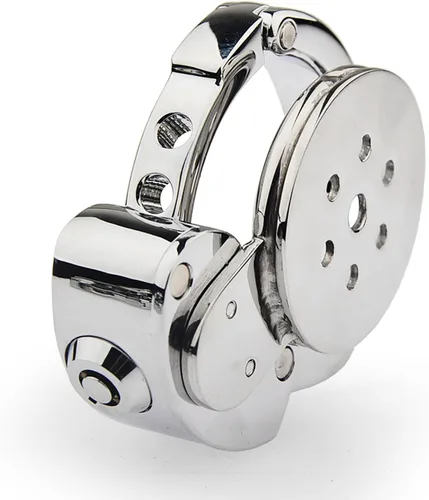 Vista 3 de Jaula de castidad masculina, dispositivo de castidad con botón de castidad, jaula de metal para pene pequeño, juguete sexual para adultos con anillo