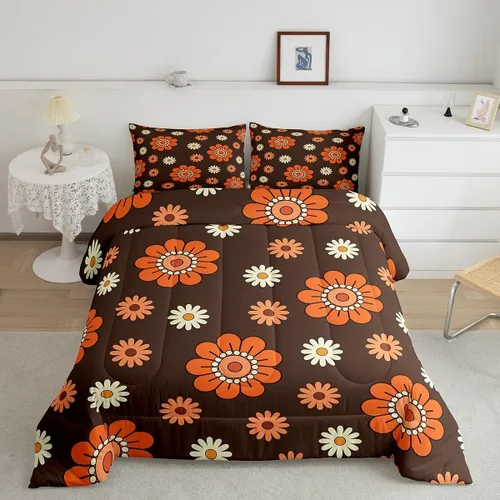 Vista 22 de Lindo juego de edredón de flores para niños y mujeres. Juego de ropa de cama de flores coloridas de dibujos animados, tamaño individual, bonito