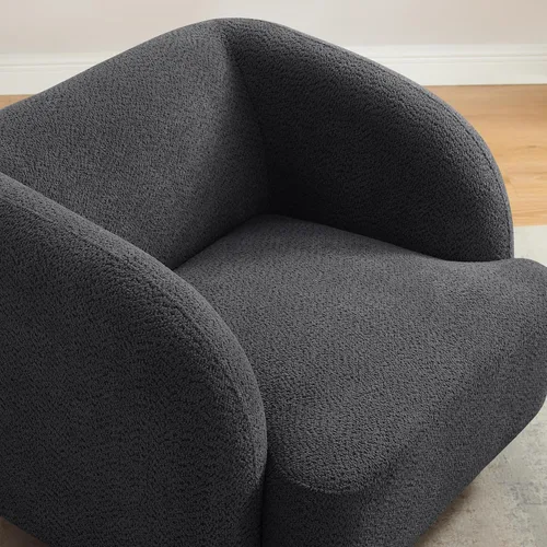 Vista 6 de VANOMi Silla de sala de estar de gran tamaño, sillas de barril modernas y cómodas, sillón individual con patas de madera, sillón tapizado
