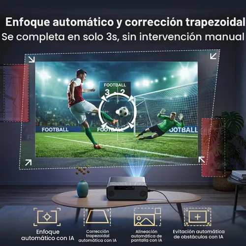 Vista 5 de Google TV Smart Outdoor Projector, 4K Projector with WiFi and Bluetooth Negro