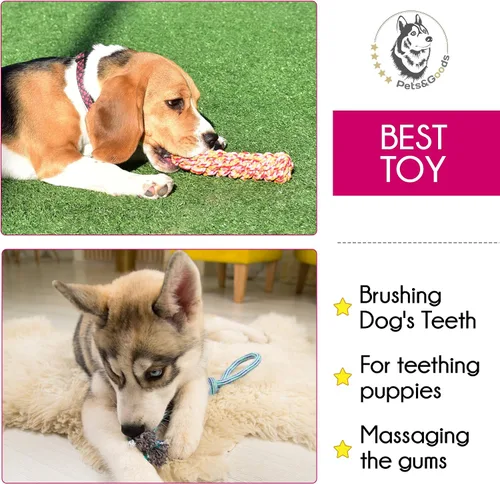 Vista 4 de Pets&Goods Juguetes masticables de cuerda – Paquete de 13 juguetes duraderos de algodón para cachorros y perros pequeños – Juguetes de cuerda