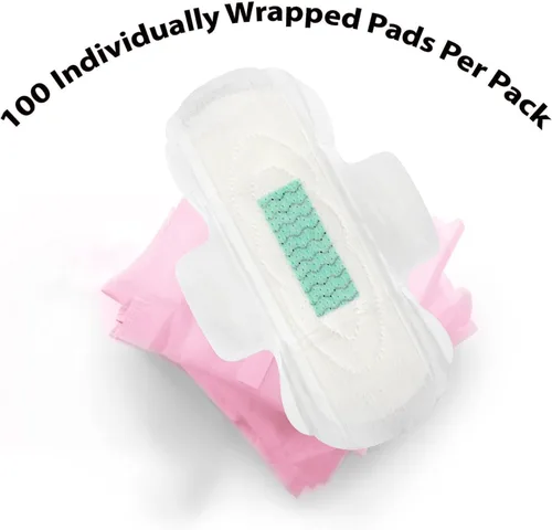 Vista 3 de 100 almohadillas a granel con alas envueltas individualmente para mujeres sin hogar, posparto, hospitales, incontinencia femenina menstruación