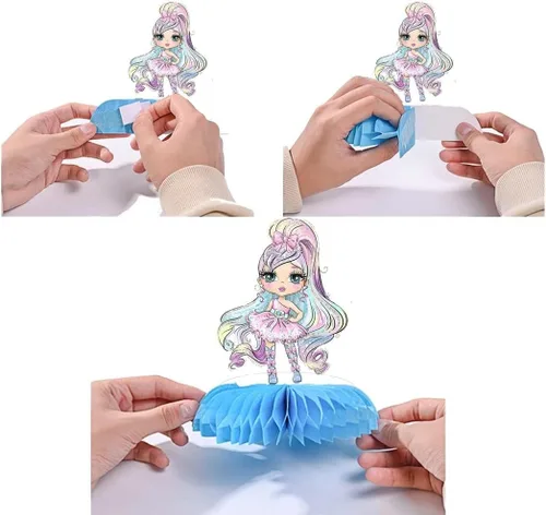 Vista 4 de Centros de mesa de panal para muñecas, 5 piezas de decoración de mesa para fiesta de cumpleaños de niñas, baby shower, suministros temáticos