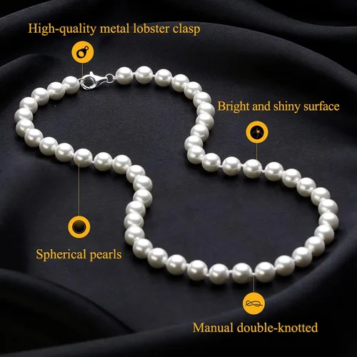 Vista 4 de Marofin - Collar de perlas de imitación de 0.31 a 0.47pulgadas8-12mm, multicolor, gargantilla, joyas para mujer, 18 - 20pulgadas, Base de plata