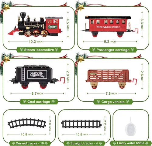Vista 2 de Shemira Juego de tren de Navidad, juguetes de tren para niños y niñas, tren de juguete con humo ligero y sonido, juego de tren de vapor