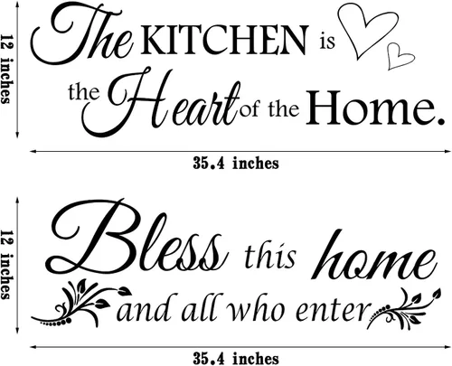 Vista 2 de 2 hojas de calcomanías de decoración de pared con texto en inglés "Bless This Home", calcomanías de cocina con texto en inglés "All Who Enter Cook