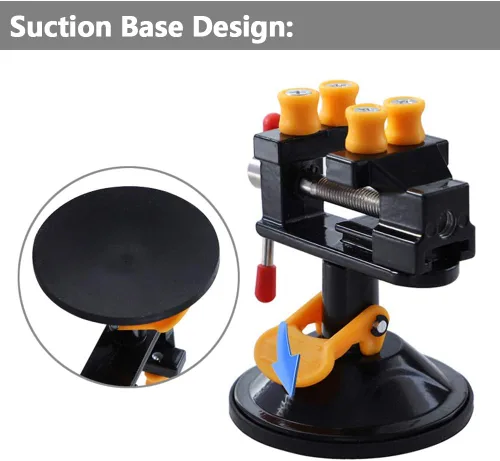 Vista 3 de Yakamoz Mini abrazadera universal de tornillo de succión de 360 grados, prensa de tornillo de banco de mesa con base de succión para bricolaje