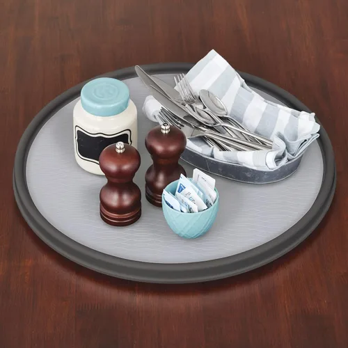 Vista 4 de Copco Plato Giratorio Antideslizante Lazy Susan para Despensa, 18 Pulgadas, Carbón/Gris Claro