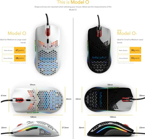 Vista 9 de Glorious Mouse para juegos - Modelo O Minus 2.08oz Superlight Honeycomb Mouse con luces, mouse negro brillante, mouse USB
