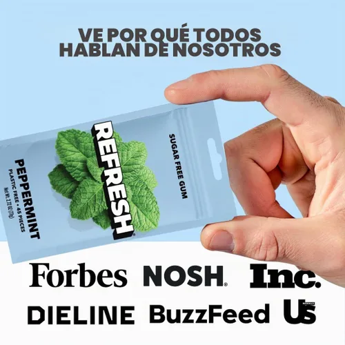 Vista 5 de Refresh Gum Peppermint, goma de mascar de xilitol natural sin azúcar, 45