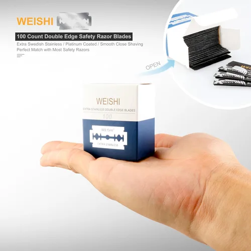 Vista 4 de WEISHI 100 cuchillas de afeitar de un solo filo, cuchillas de afeitar de seguridad de doble filo, cuchillas extra inoxidables, seguridad