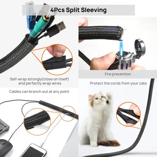 Vista 2 de Kit de organización de cables, 4 fundas para cables, 28 clips autoadhesivos, 29 soportes para cables, 10+2 rollos de correas organizadoras de cables