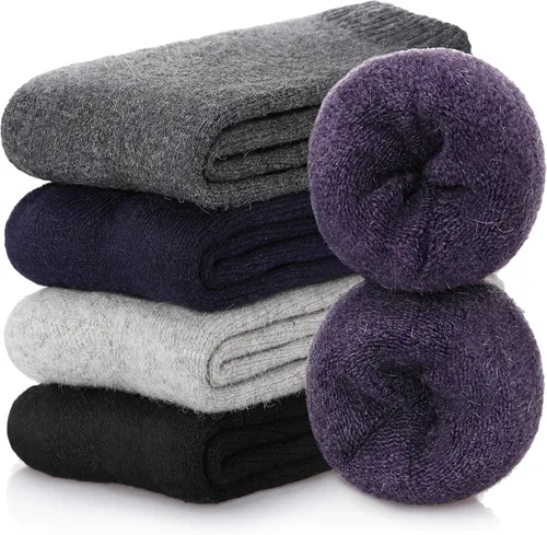 Vista 6 de FNOVCO 5 pares de calcetines de lana para mujer, para senderismo, invierno, gruesos, cálidos, acogedores, calcetines para botas