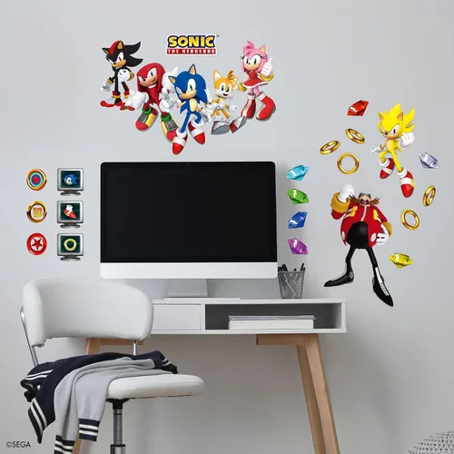 Vista 3 de Sonic the Hedgehog - Calcomanías de pared para despegar y pegar con personajes (paquete de 4)