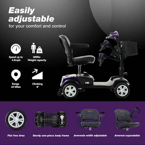 Vista 4 de Metro Mobility Patinete eléctrico de 4 ruedas para adultos, 300 libras de capacidad, scooters motorizados de movilidad para personas mayores