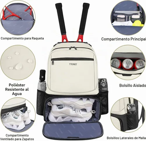 Vista 4 de Ytonet Mochila de tenis para mujeres y hombres, 2 raquetas