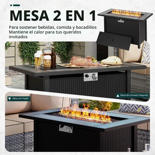 Vista 3 de Mesa para fogata de propano de 44 pulgadas, mesa rectangular de gas para exteriores de 50,000 BTU con tapa, cubierta impermeable, mesa rectangular