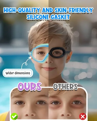 Vista 5 de Swim Goggles 2 Pack, Wide View Anti Fog&UV Swimming Goggles for Audlt, No Leak Pool Beach Essentials for Men Women Azul claro y rosa espejado
