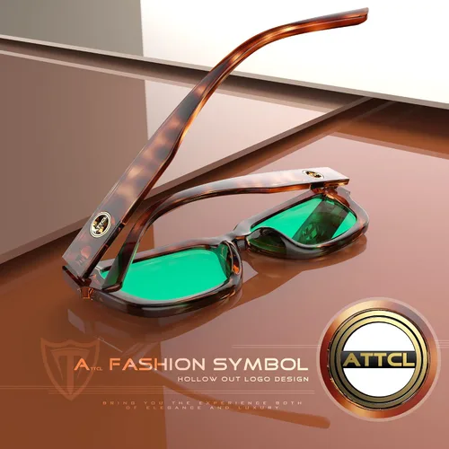 Vista 4 de ATTCL Gafas de sol polarizadas para mujeres y hombres, a la moda, gafas de sol rectangulares de círculo dorado