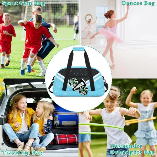 Vista 7 de Bolsa de gimnasio para animadoras, bolsa de lona para animadoras para mujer, bolsa de transporte para fin de semana, bolsa de viaje para animadoras