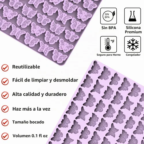 Vista 9 de Molde de mariposa, 72 cavidades, mini moldes de silicona de mariposas para gomitas de chocolate y dulces, moldes de mariposa de silicona de grado