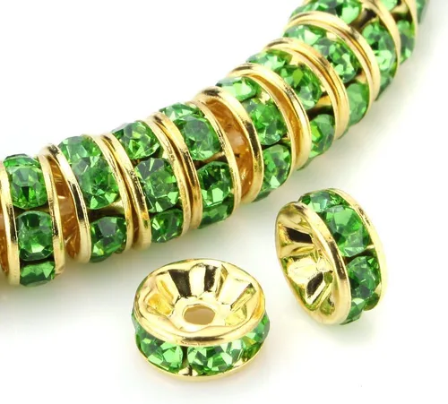 Vista 8 de RUBYCA 100 unidades de cuentas espaciadoras redondas estilo Rondelle en tono dorado de 10 mm, cristal checo AB blanco
