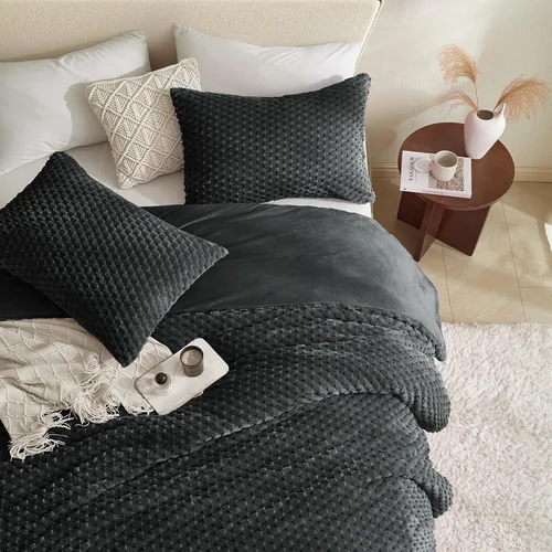 Vista 8 de Petrichor Juego de edredón esponjoso tamaño individual, edredón grueso de franela negra ultrasuave para cama Queen, juego de ropa de cama cálido
