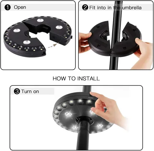 Vista 3 de Forlivese - Lámpara para sombrilla con 3 modos de brillo, inalámbrica, 28 luces LED a 200 lúmenes, alimentación de 4 pilas AA, luz de poste