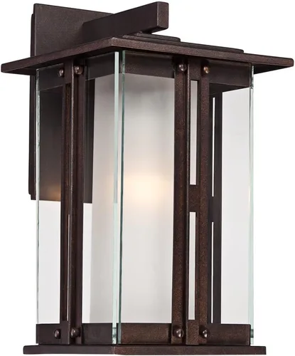 Vista 8 de Franklin Iron Works Fallbrook - Lámpara de pared rústica de acero bronce de 11 3/4 pulgadas, doble vidrio esmerilado transparente para exteriores