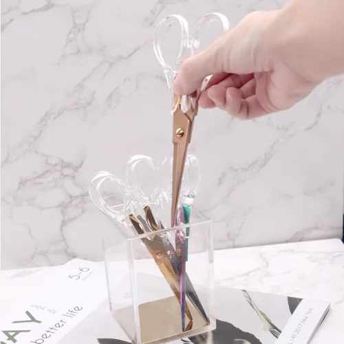Vista 5 de NatSumeBasics Tijeras de oficina transparentes de oro rosa, tijeras multiusos, tijeras profesionales de tela para cortar papel, tela, lona de cuero