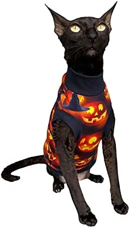 Vista 7 de Camiseta de gato sin pelo Luciano's Halloween para Sphynx y gato desnudo (grande)