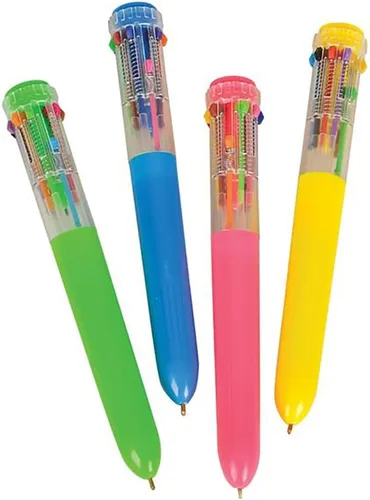 Vista 2 de The Dreidel Company Bolígrafo de 4 unidades, 10 bolígrafos multicolor, 4 colores neón en bolígrafo para oficina, suministros escolares, estudiantes