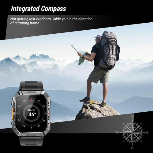 Vista 9 de Reloj inteligente militar para hombre (respuesta/hacer llamadas), reloj inteligente de 2.01 pulgadas para Android y iPhone, rastreador de actividad