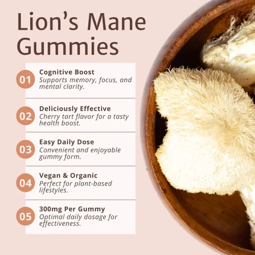 Vista 4 de Magic Doze Brain Food: gomitas de hongos melena de león, 20 gomitas veganas por botella
