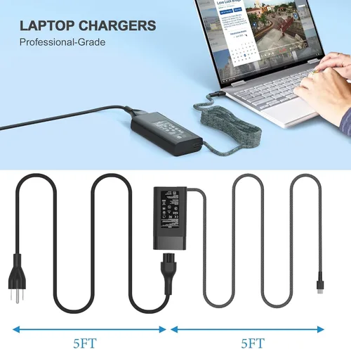 Vista 6 de Cargador compatible con 65 W USB-C HP Elite Book 830 835 840 845 860 865 640 650 1040 G8/G9/G10/G11 y ProBook 440 445 450 455 460 465 G8/G9/G11