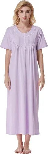 Vista 10 de Keyocean - Camisón de manga corta para mujer, 100 % algodón, suave, cómodo, ligero, con encaje, para verano, ropa de dormir Floral azul