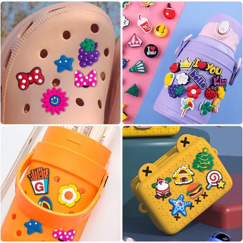 Vista 4 de 50 dijes aleatorios para zapatos para decoración de cocodrilos, diferentes estilos mixtos, lindos dijes para zapatos para niñas, niños y adultos